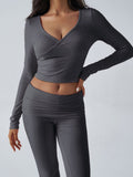 Patcute  Ruched Long Sleeve Top and Pants Set