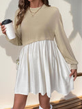 Patcute Contrast Round Neck Long Sleeve Mini Dress