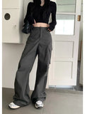 Patcute Women Cargo Pants Grey Vintage Y2k Baggy Korean Style High Waist Trousers Techwear Aesthetic Female Streetwear Hippie