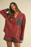 Patcute  Wear Contrast Plaid Long Sleeve Top and Shorts Set