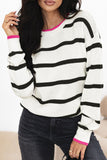 Patcute Striped Round Neck Drop Shoulder Sweater