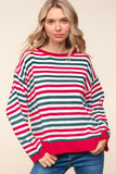 Patcute Haptics Full Size Striped Contrast Side Slit Knit Top