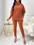 Patcute Turtleneck Batwing Sleeve Top and Pants Set