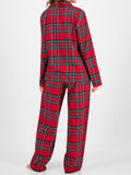 Patcute Plaid Collared Neck Button Up Top and Pants Lounge Set