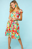 Patcute Haptics Floral Square Neck Short Sleeve Dress