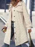 Patcute Fuzzy Button Up Long Sleeve Longline Coat