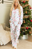 Patcute Christmas Printed Collared Neck Top and Pants Lounge Set