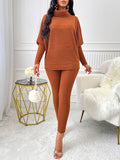 Patcute Turtleneck Batwing Sleeve Top and Pants Set