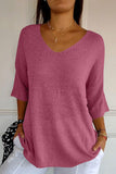 Patcute V-Neck Three-Quarter Sleeve Knit Top