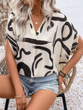 Patcute  Printed Notched Half Sleeve Blouse