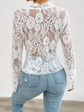 Patcute Tied V-Neck Long Sleeve Lace Top