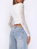 Patcute  V-Neck Long Sleeve Lace Top