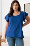 Patcute  Plus Size Short Fluttery Sleeve Round Neck Top