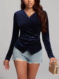 Patcute Ruched Surplice Long Sleeve Top