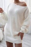 Patcute Boat Neck Long Sleeve Mini Sweater Dress