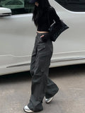 Patcute Women Cargo Pants Grey Vintage Y2k Baggy Korean Style High Waist Trousers Techwear Aesthetic Female Streetwear Hippie