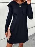 Patcute Ruffled Round Neck Long Sleeve Mini Dress