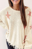 Patcute Contrast Star Raw Hem Long Sleeve Knit Top