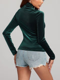 Patcute Solid Color Turtleneck Long Sleeve Top