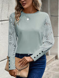 Patcute Round Neck Lace Long Sleeve Top