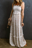 Patcute Ruffled Smocked Printed Sleeveless Maxi Dress