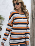 Patcute Full Size Striped Round Neck Long Sleeve T-Shirt Plus Size