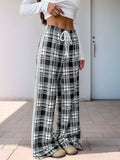 Patcute  Drawstring Plaid Wide Leg Pants