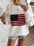 Patcute  US Flag Round Neck Long Sleeve Knit Top