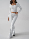 Patcute  Square Neck Long Sleeve Top and Pants Set