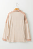 Patcute Waffle-Knit Color Block Half Button Long Sleeve Top