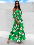 Patcute Pleated Floral Off-Shoulder Short Sleeve Midi Dress