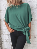 Patcute Knotted Round Neck Half Sleeve Blouse