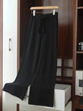 Patcute Soft Wool Wide Leg Pants Women High Waist Casual Knit Straight Black Sweatpants Elegant Autumn Winter New Fashion Loose