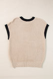 Patcute Contrast Trim Round Neck Cap Sleeve Knit Top