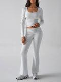 Patcute  Square Neck Long Sleeve Top and Pants Set