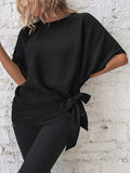 Patcute Knotted Round Neck Half Sleeve Blouse