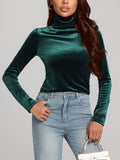 Patcute Solid Color Turtleneck Long Sleeve Top