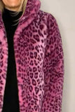 Patcute Full Size Leopard Furry Collared Neck Long Sleeve Coat