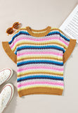 Patcute Contrast Round Neck Short Sleeve Sweater