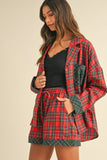 Patcute  Wear Contrast Plaid Long Sleeve Top and Shorts Set