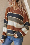 Patcute Contrast Striped Round Neck Long Sleeve Sweater