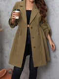 Patcute Honey Plus Size Lapel Collar Drawstring Roll-Tab Sleeve Trench Coat