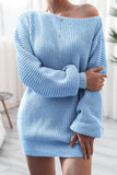 Patcute Boat Neck Long Sleeve Mini Sweater Dress