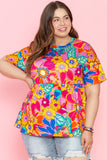 Patcute Plus Size Printed Round Neck Short Sleeve Top