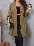 Patcute Honey Plus Size Lapel Collar Drawstring Roll-Tab Sleeve Trench Coat