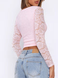 Patcute  V-Neck Long Sleeve Lace Top