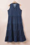 Patcute Tie Neck Sleeveless Denim Dress