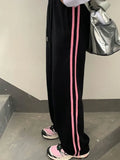 Patcute Pink Striped Sweatpants Women Vintage Y2k Casual Korean Style Wide Leg Sports Pants Baggy Jogger Harajuku Black Trousers