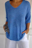 Patcute V-Neck Three-Quarter Sleeve Knit Top