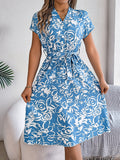 Patcute Printed V-Neck Short Sleeve Dress